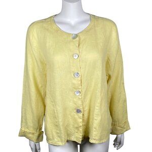 Flax 100% Linen Shirt Womens Size S Button Up Long Sleeve Yellow Lagenlook